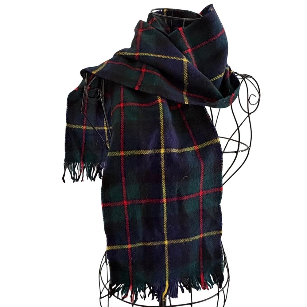 Vintage Highland Home Industries Scotland 10%5 New Wool Tartan Plaid Scarf